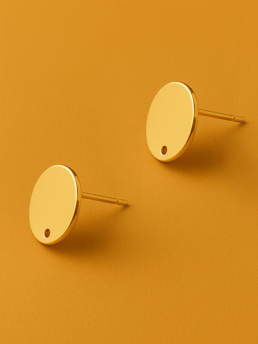 Nickel Free 18K Gold Plated Round Circle Ear Stud - 925 sterling silver ear stick  (10pcs)