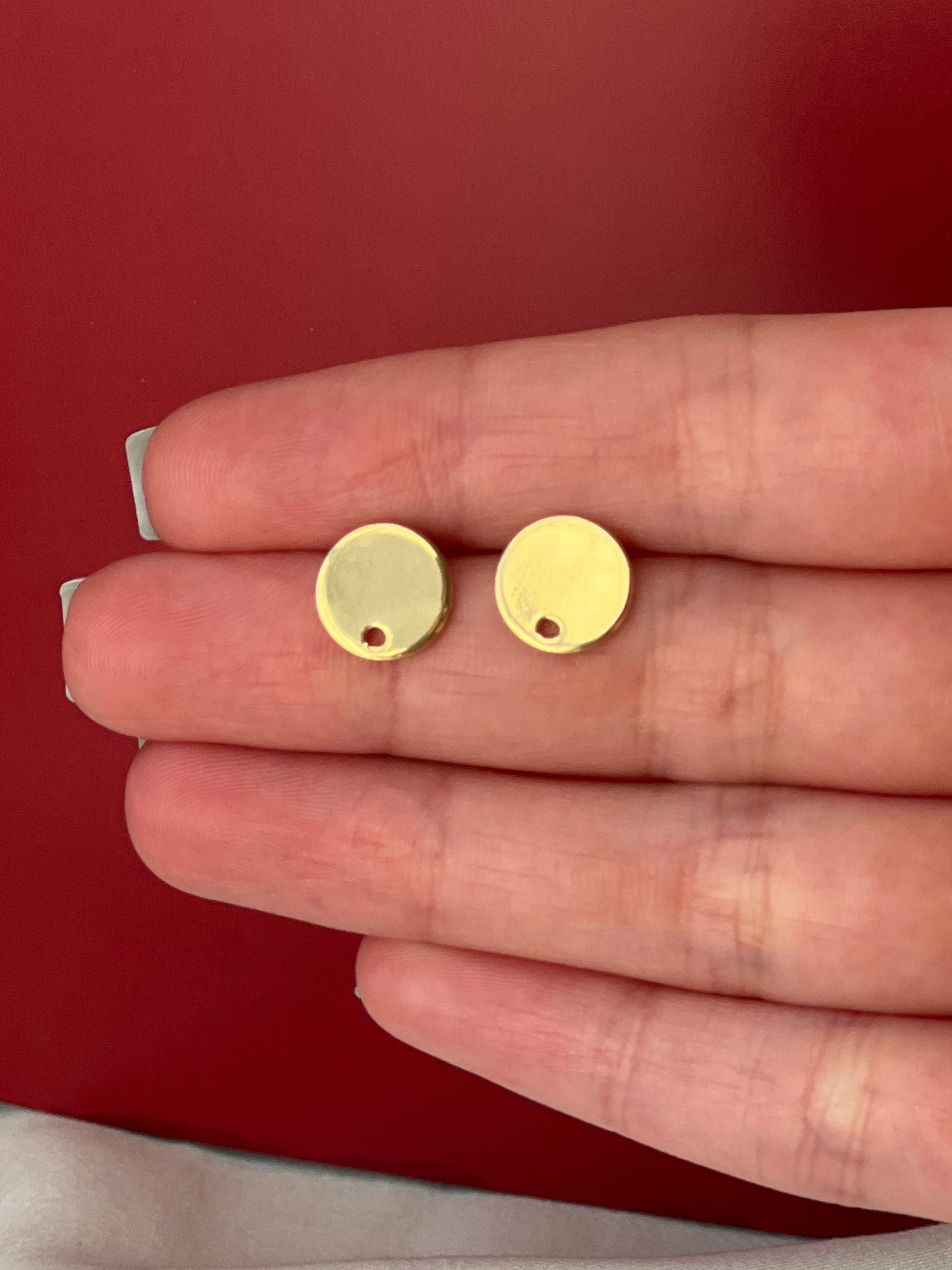 Nickel Free 18K Gold Plated Round Circle Ear Stud - 925 sterling silver ear stick (10pcs)