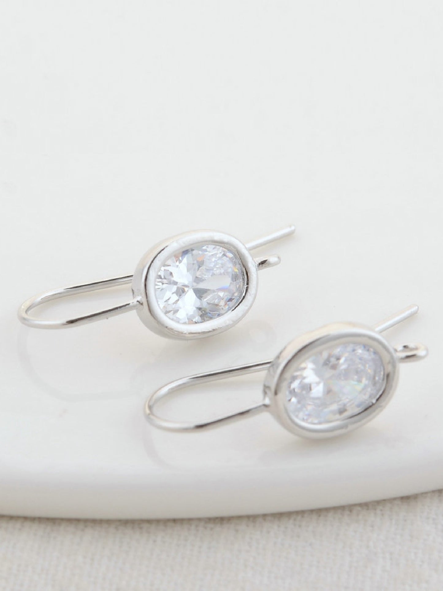 Round Zircon 14K Gold Plated Hooks 15x25mm (2pcs) (silver)