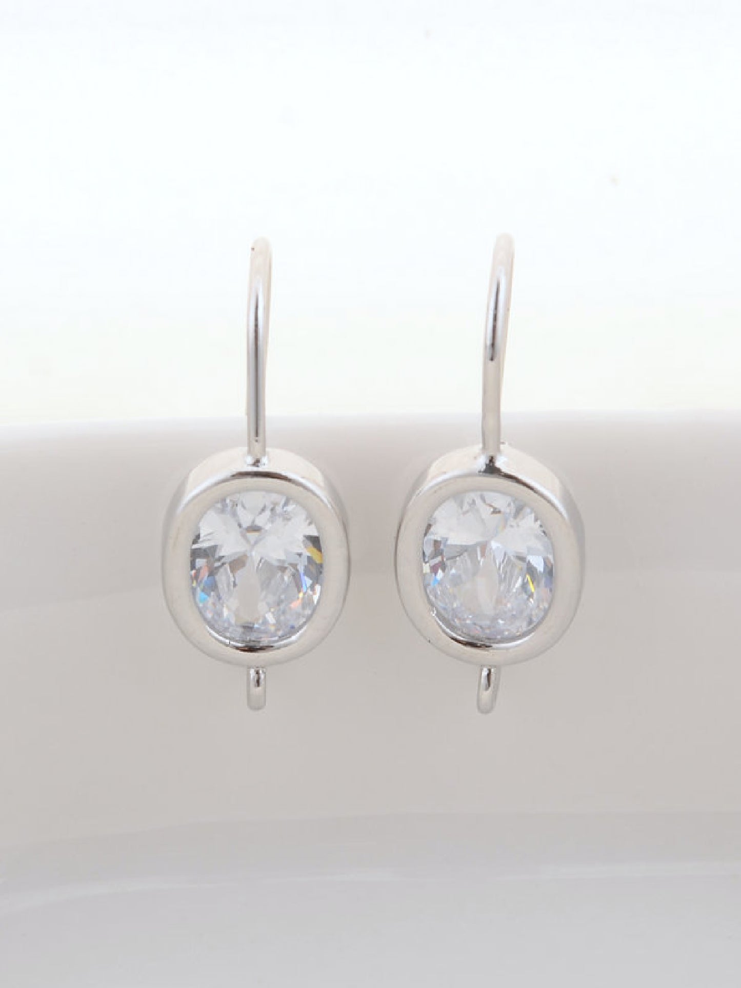 Round Zircon 14K Gold Plated Hooks 15x25mm (2pcs) (silver)