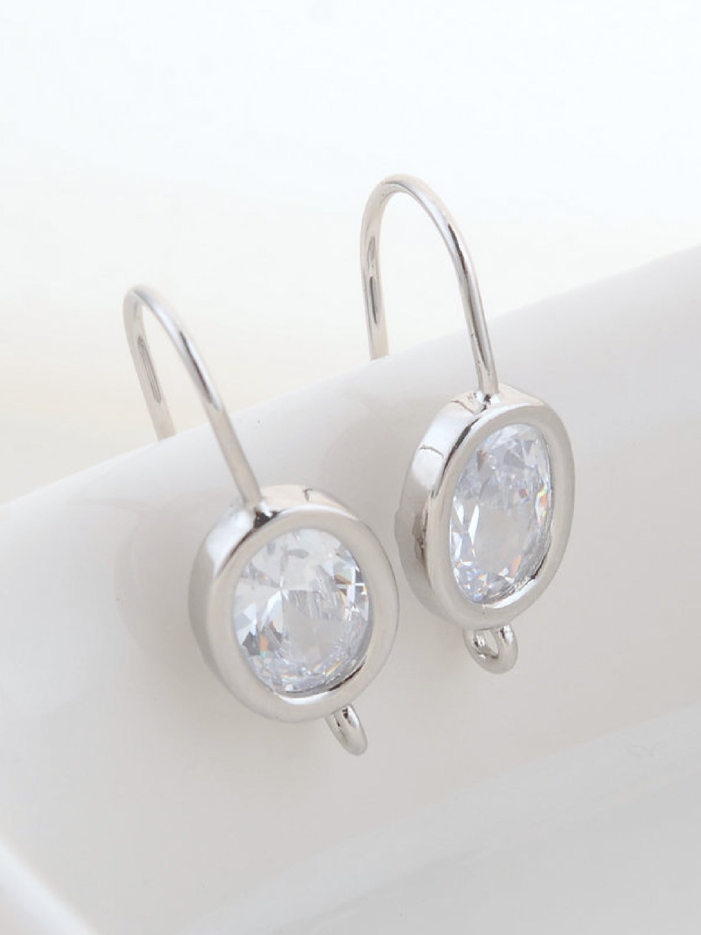 Round Zircon 14K Gold Plated Hooks 15x25mm (2pcs) (silver)