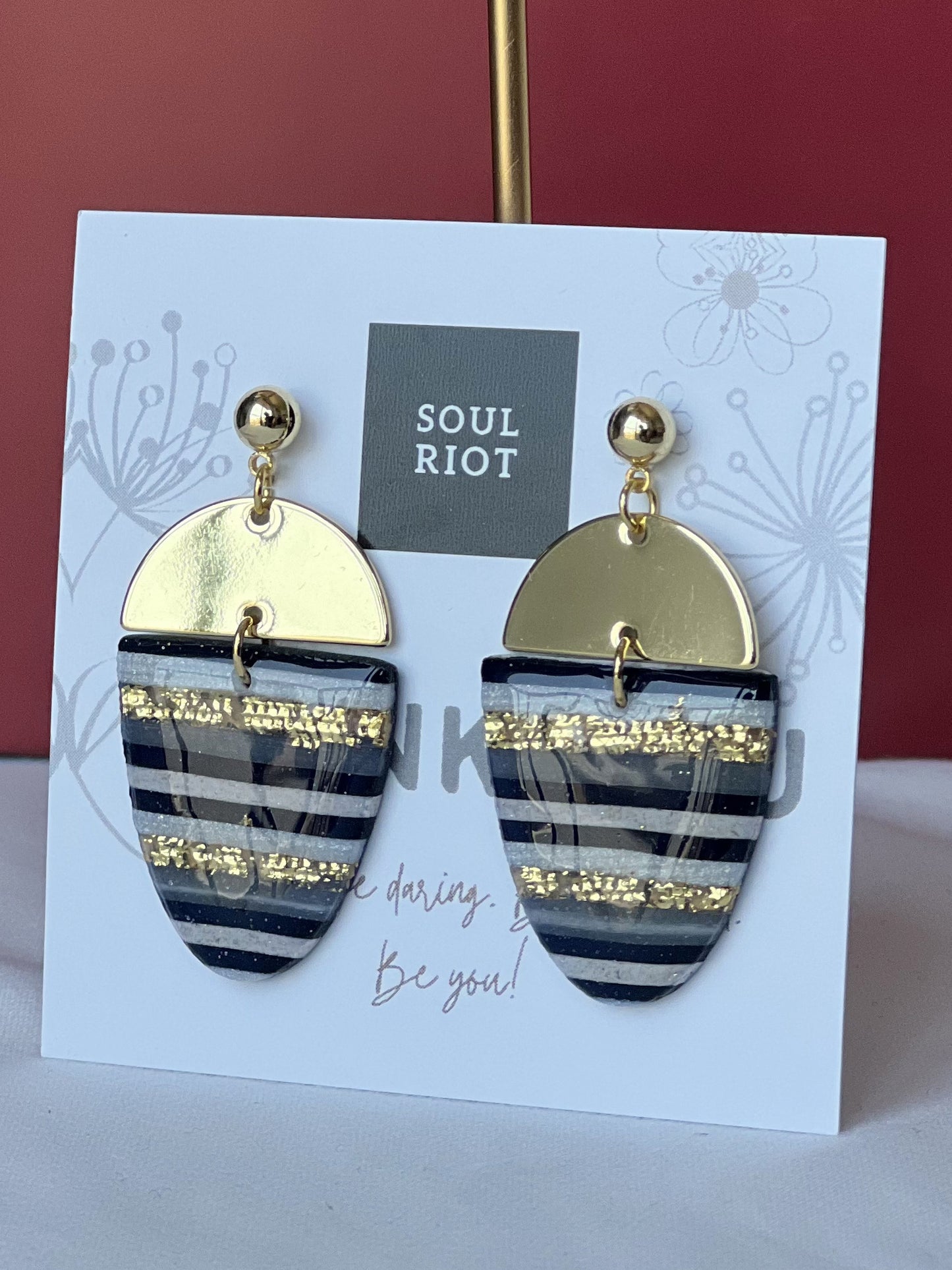 Striped Black and White Drop Earrings