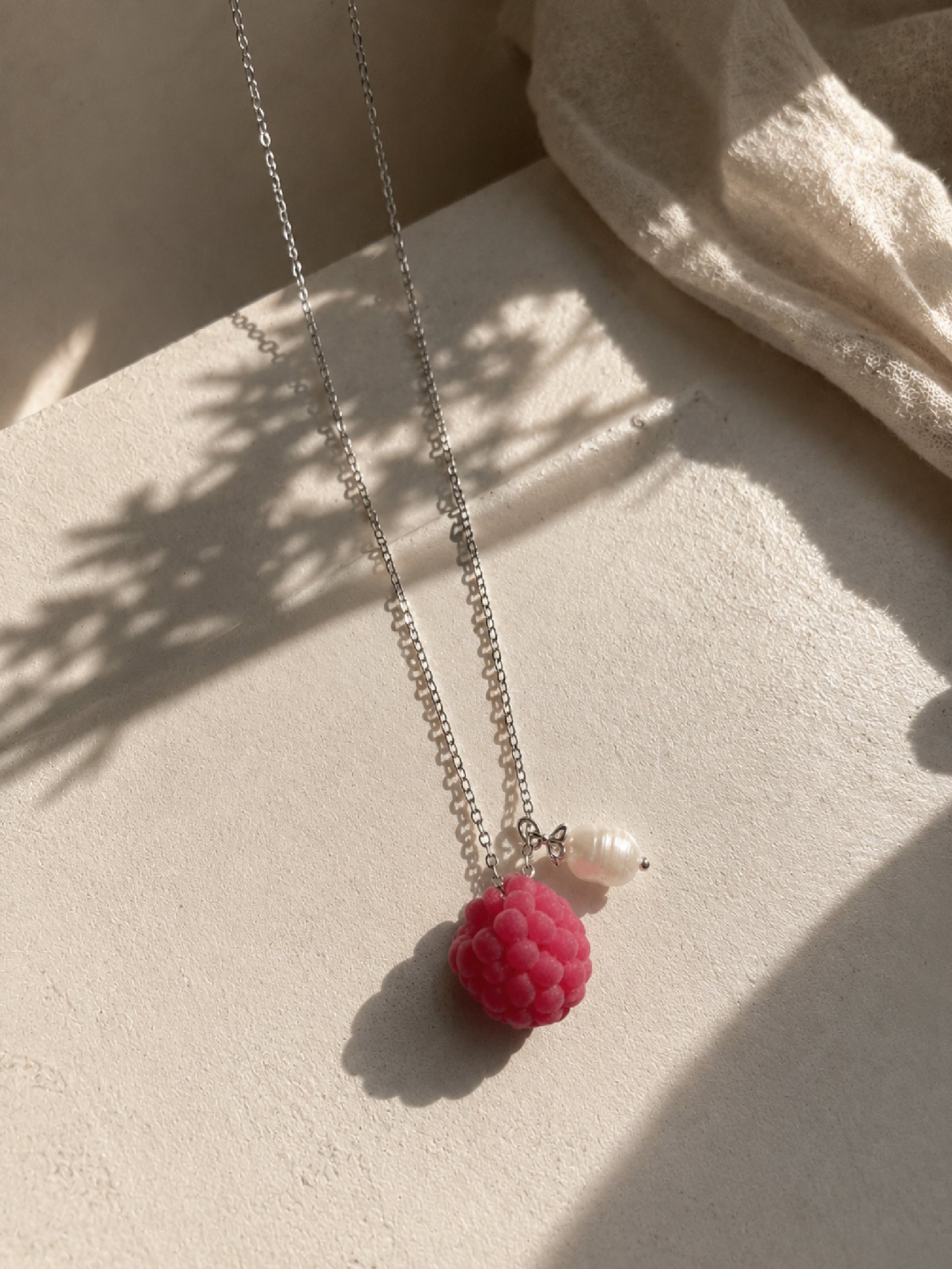 Velvet Raspberry Pendant Necklace – Handmade Polymer Clay Fruit Necklace | Stainless Steel Chain