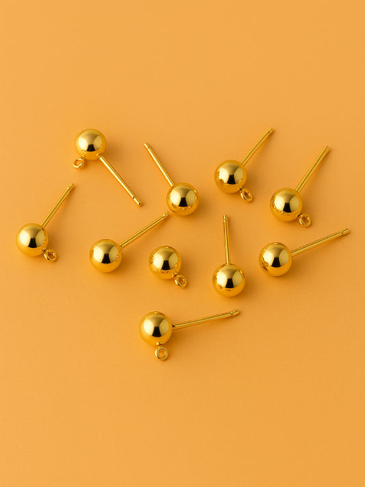 Round Gold Ball Post 925 sterling silver ear stick 4mm (10 pcs)