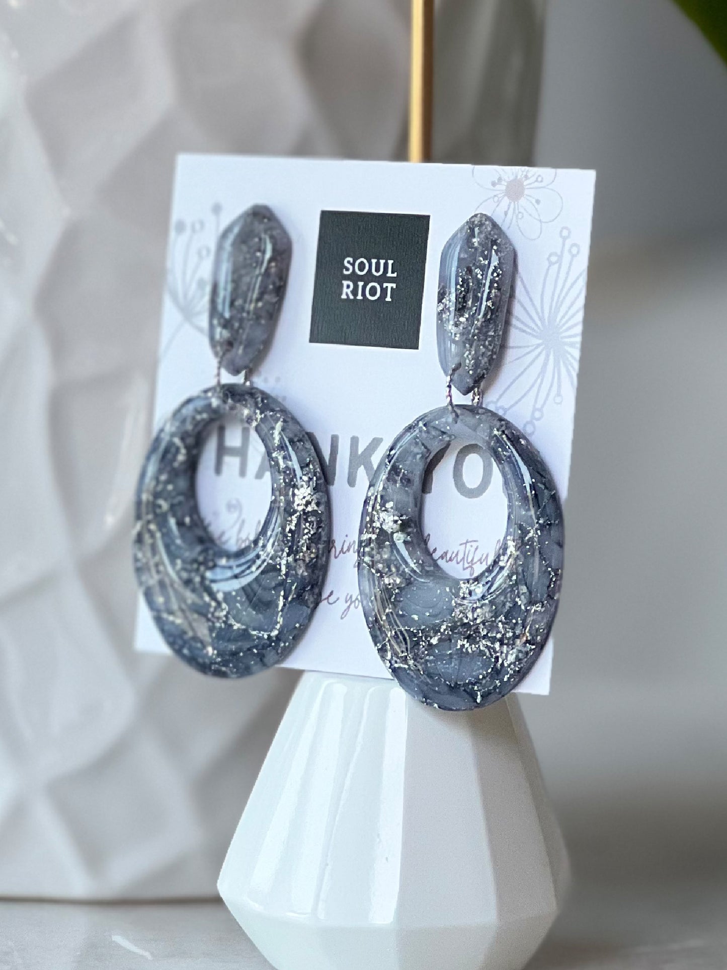 Marble Drop Silver Earrings