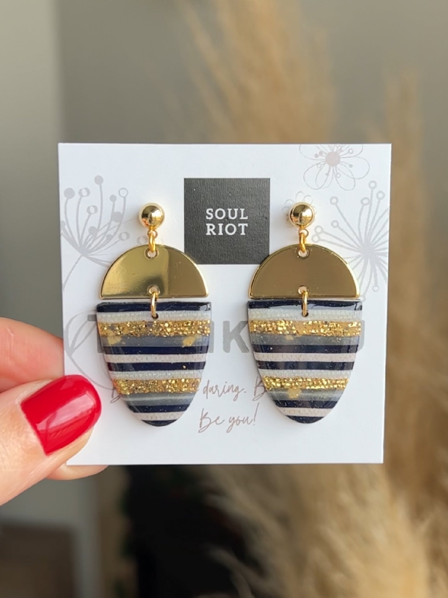 Striped Black and White  Drop Earrings