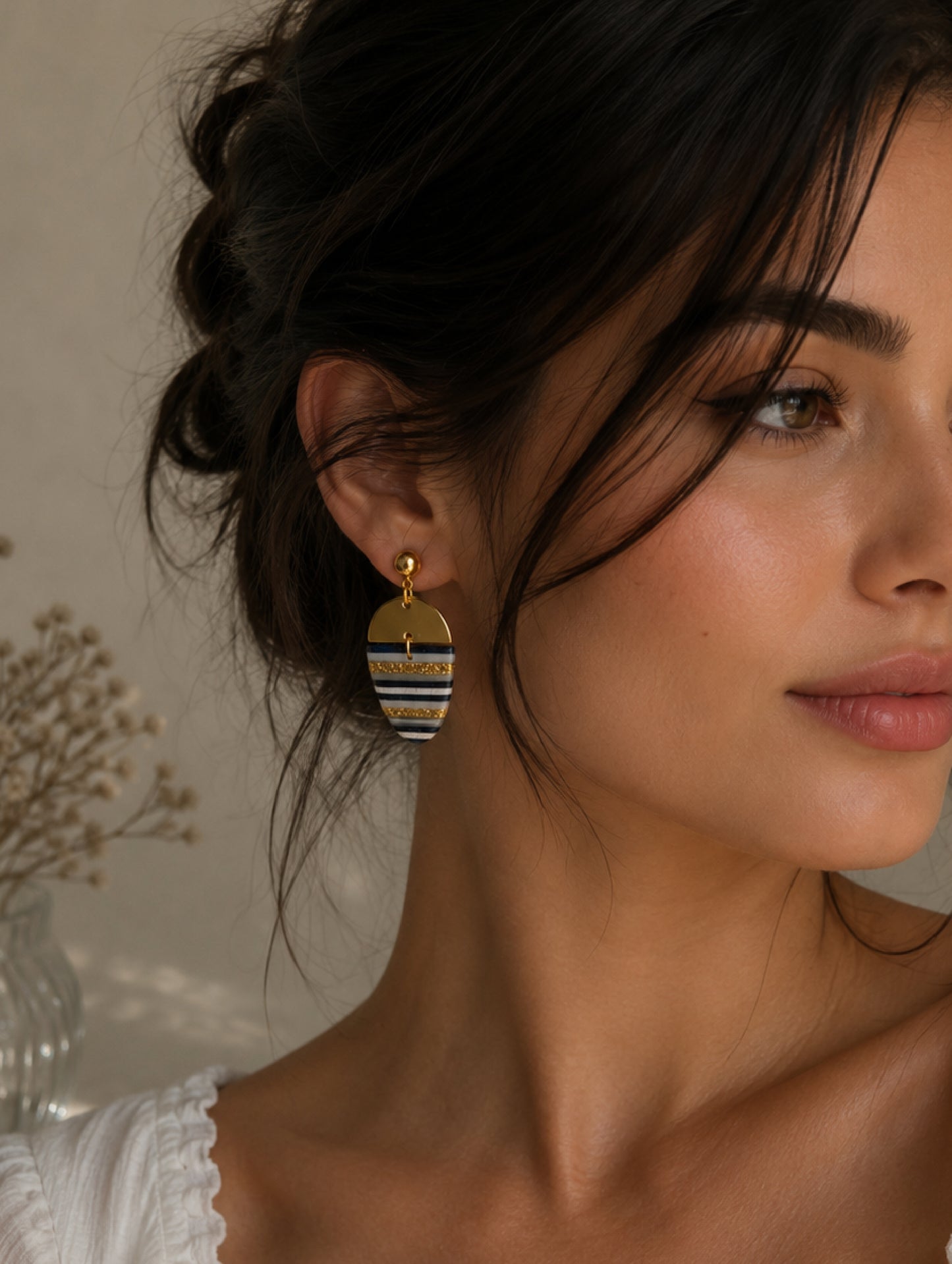 Striped Black and White  Drop Earrings