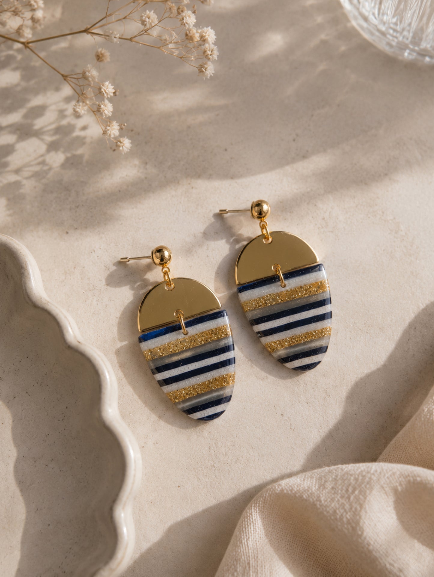 Striped Black and White  Drop Earrings