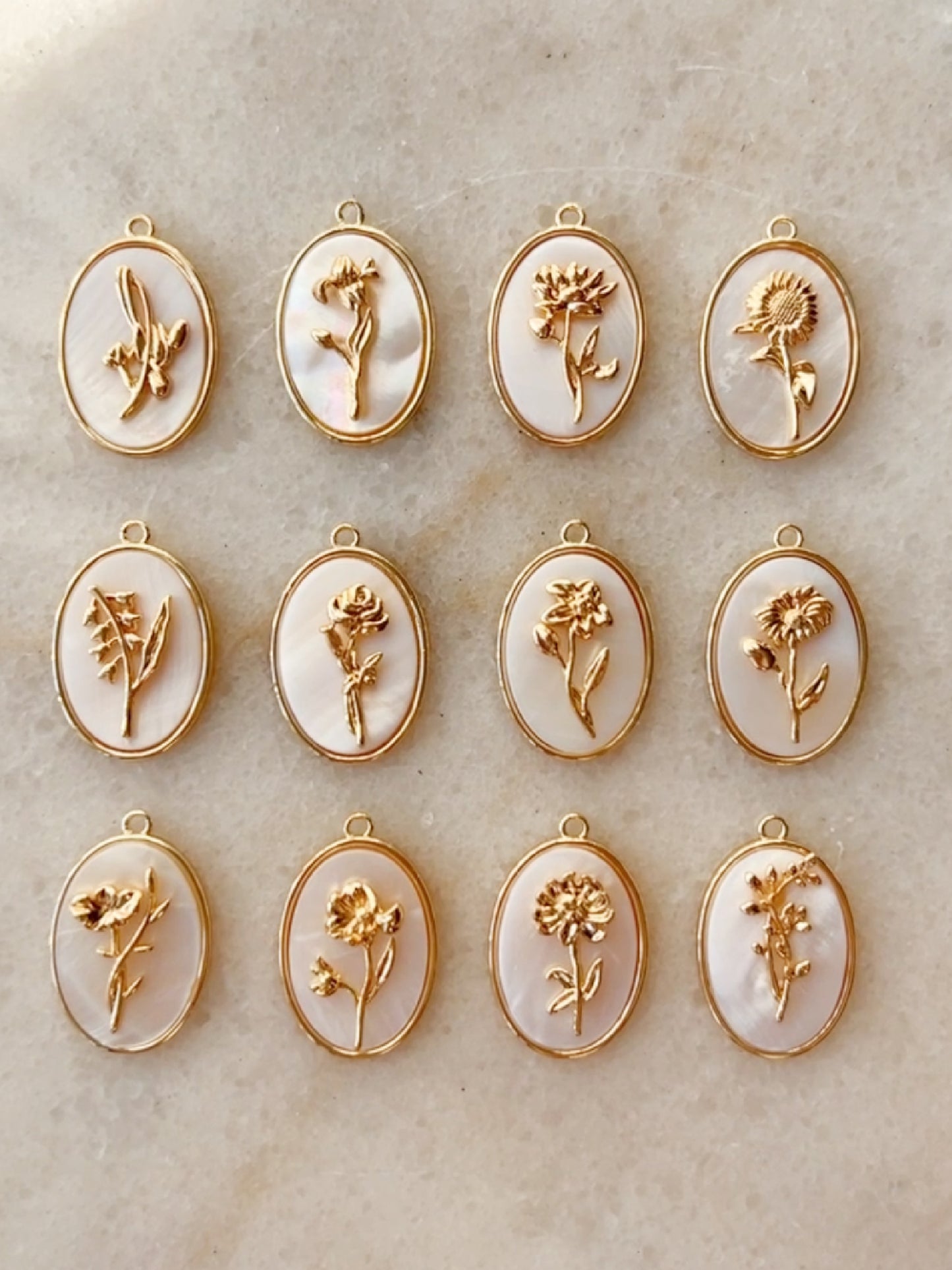 18K Gold Plated Birth Floral Charms  (12 pcs)