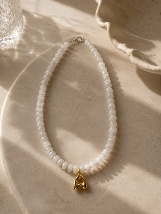 White Jade Initial Necklace