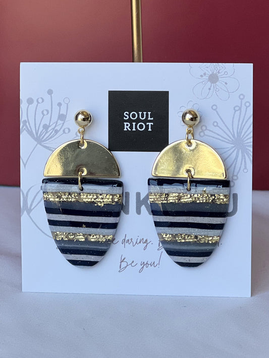 Striped Black and White  Drop Earrings