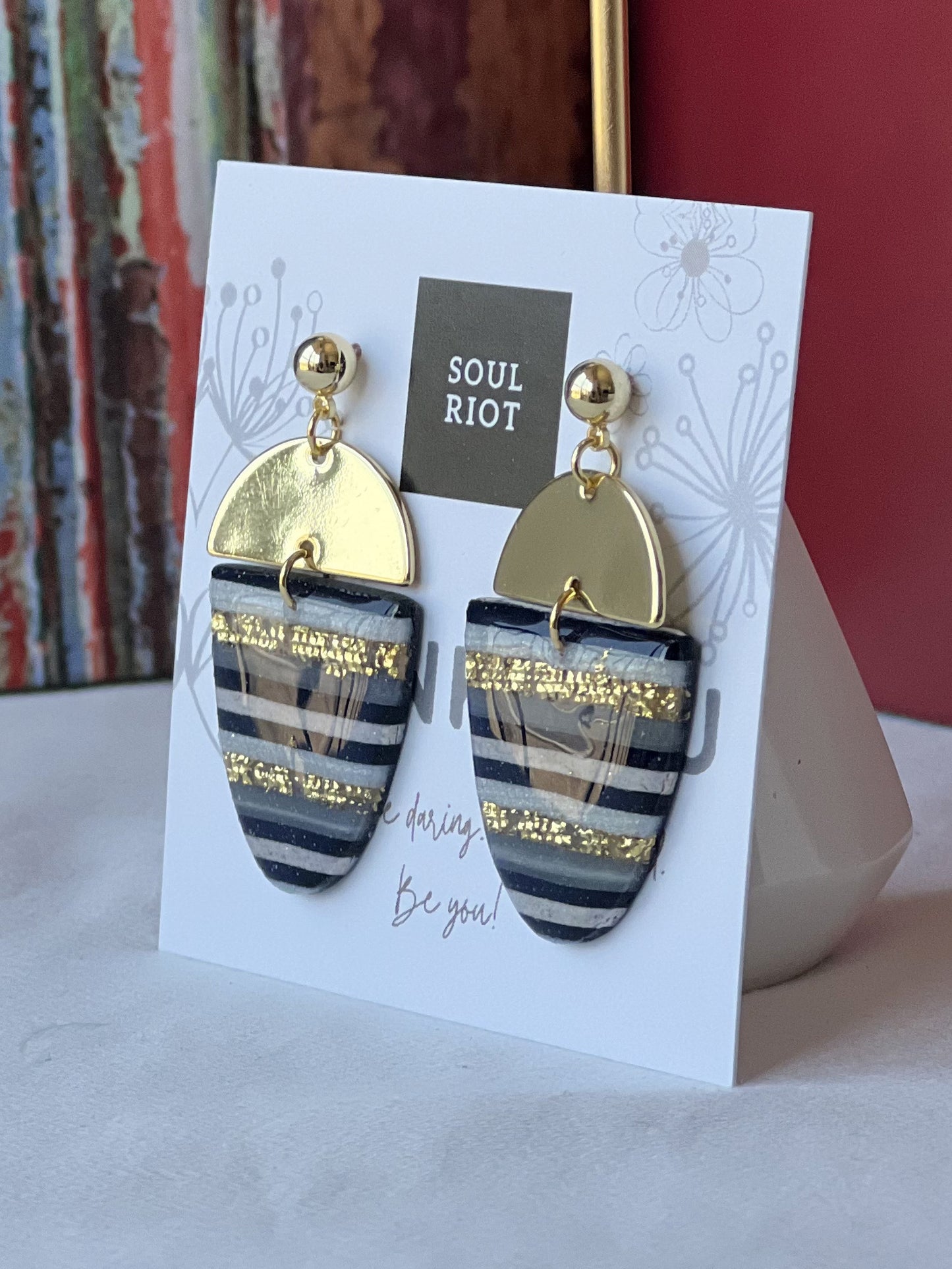 Striped Black and White  Drop Earrings