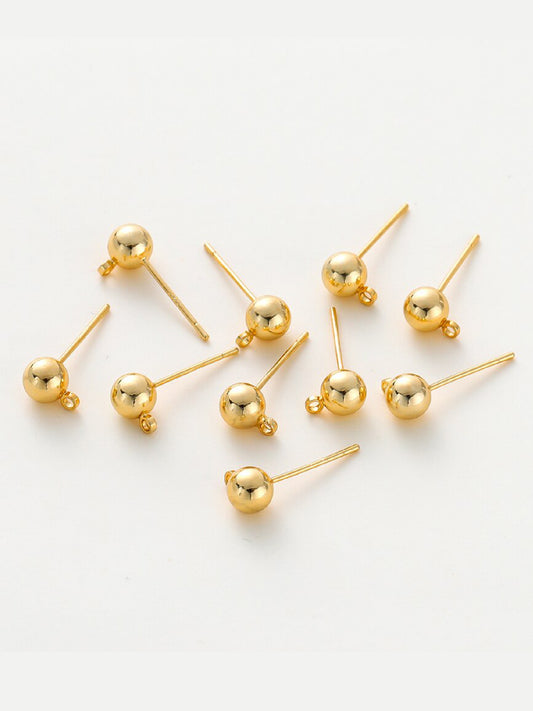 Round Gold Ball Post 925 sterling silver ear stick 4mm (10 pcs)